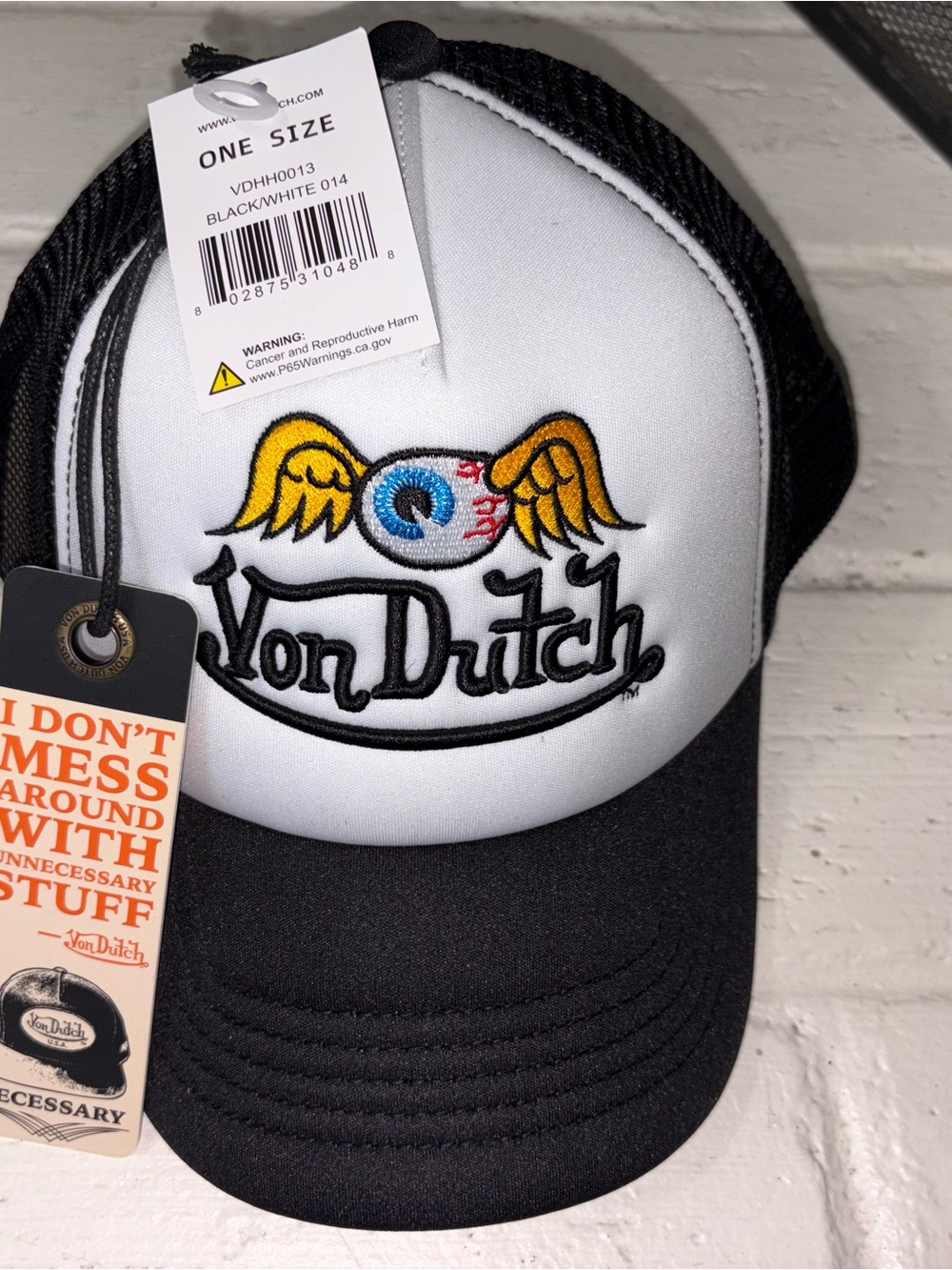 Von Dutch Black and White Trucker Hat with Winged Eye Patch - Picture 1 of 9